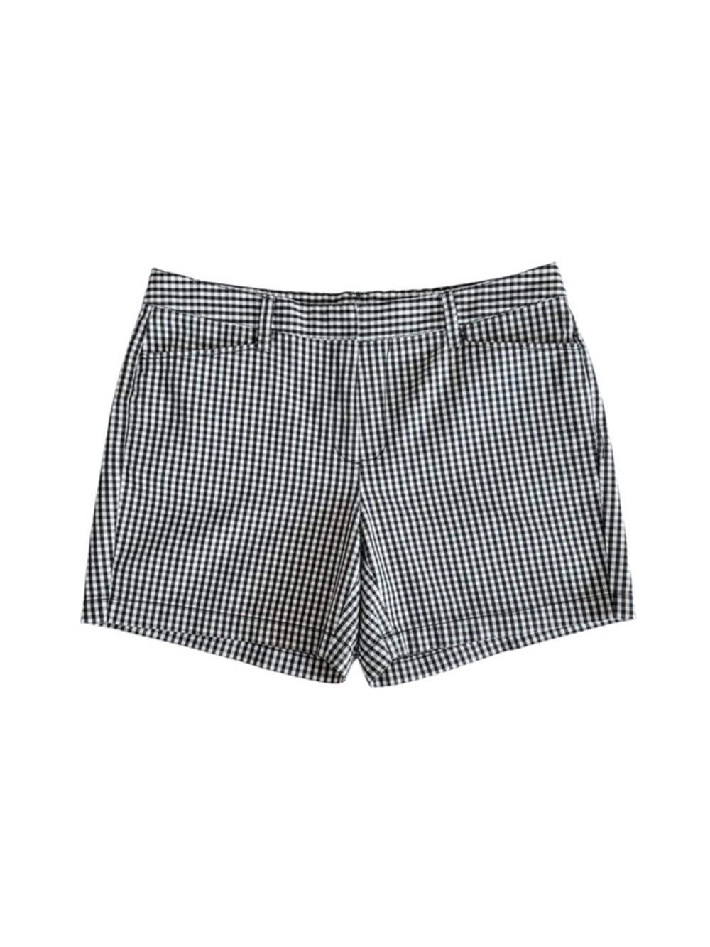 Lands’ End Black White Gingham Cotton Stretch Shorts Mid Rise - Size 10P